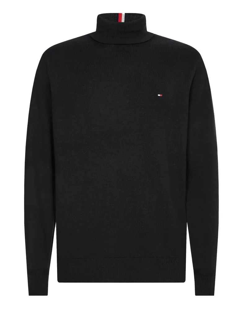 Tommy Hilfiger Leichter Rollkragenpullover mit Kaschmir und kleiner Flag-Stickerei in Schwarz