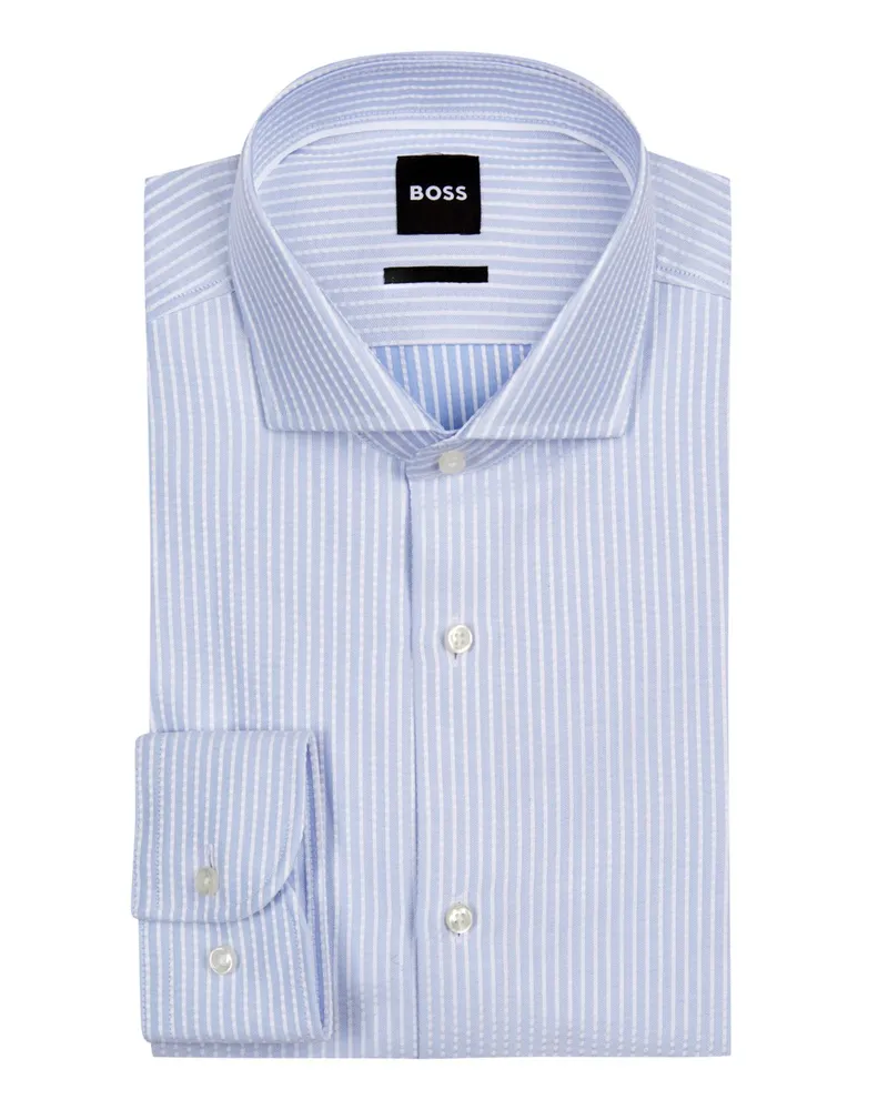 HUGO BOSS Strukturiertes Hemd mit Streifen, Slim Fit in Hellblau