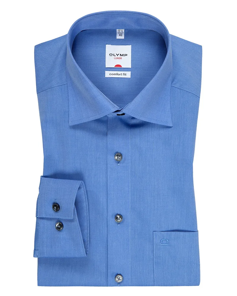 Olymp Luxor Hemd in Chambray-Webart, Comfort Fit in Königsblau