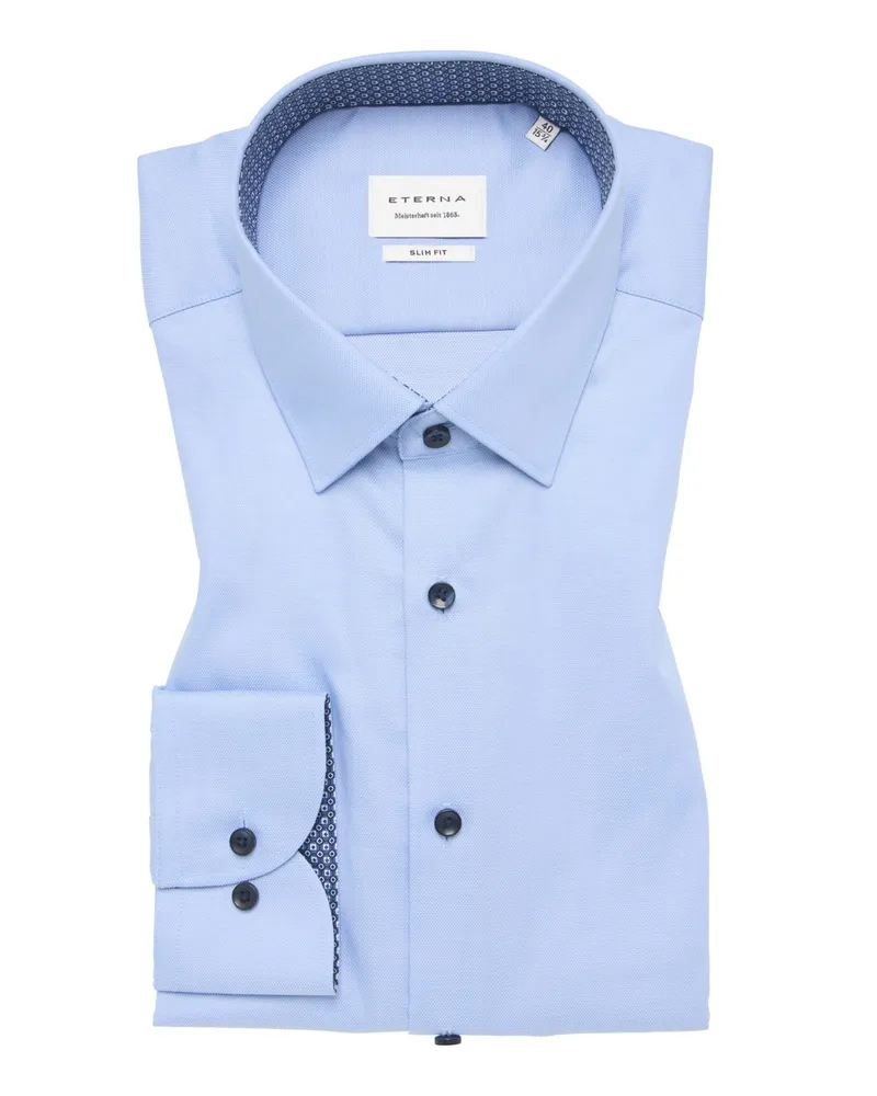Eterna Bügelfreies Baumwollhemd mit dezenter Struktur, Slim Fit in Hellblau