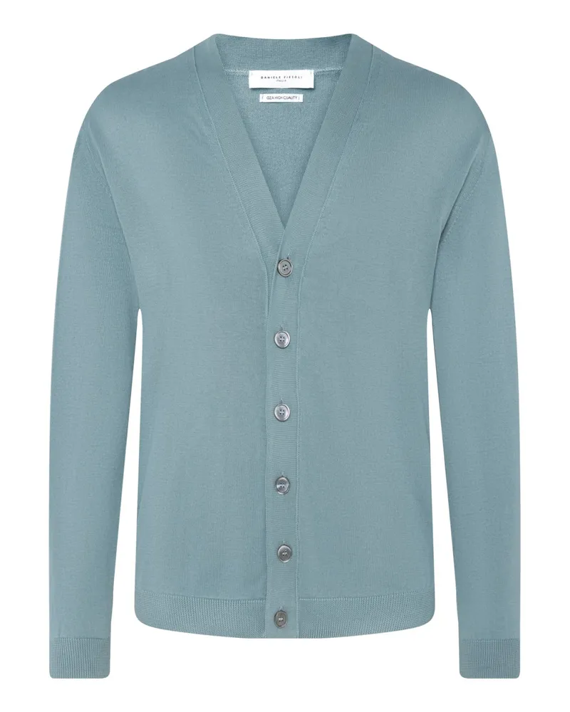 Daniele Fiesoli Leichter Cardigan aus softer Giza-Baumwolle mit V-Ausschnitt in Türkis
