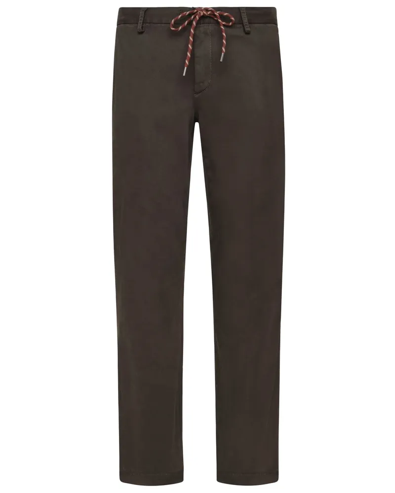 Alberto Stretch-Chino mit elastischem Bund und Kordelzug, Slim in Dunkelbraun