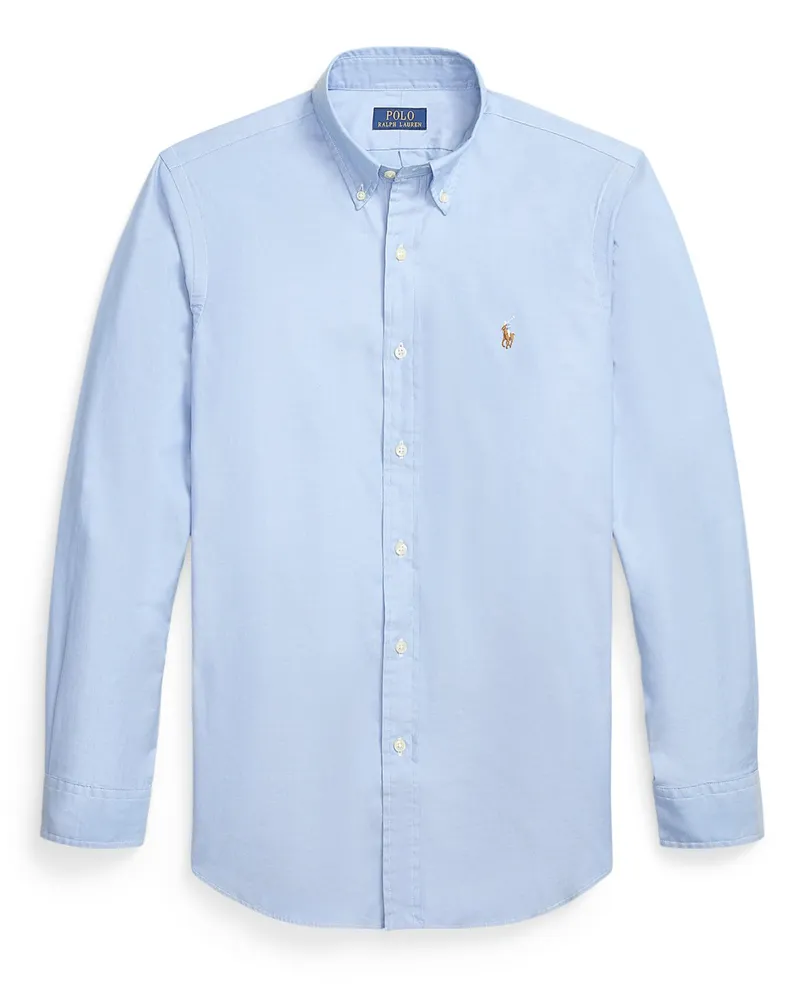 Ralph Lauren Unifarbenes Custom Fit Oxfordhemd mit farbiger Pony-Stickerei in Blau