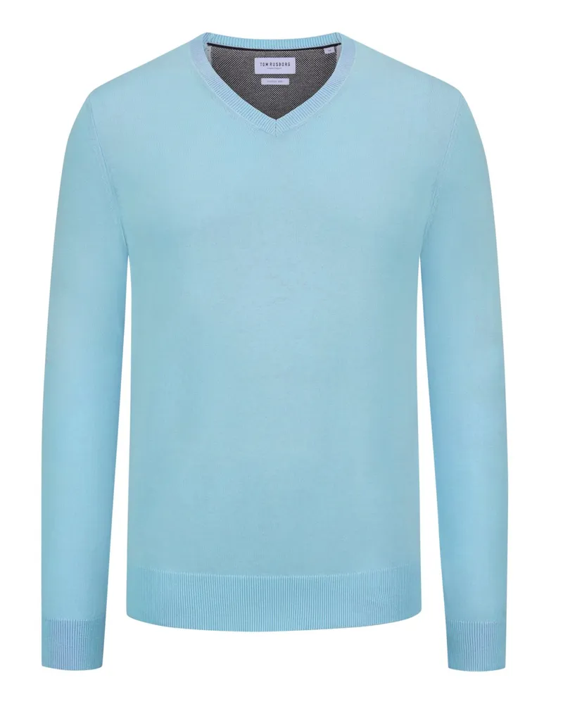 Tom Rusborg Pullover aus Baumwolle und Seide mit V-Ausschnitt in Blau