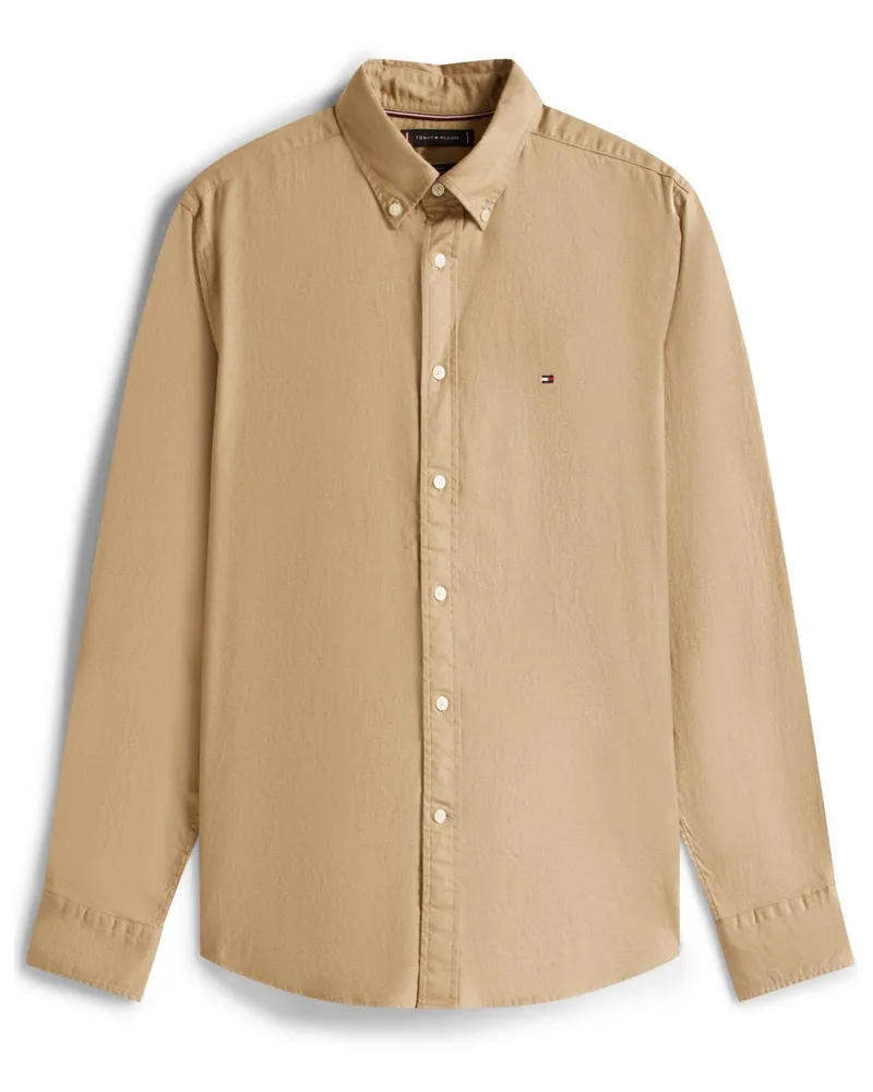 Tommy Hilfiger Unifarbenes THEFLEX Flanellhemd mit Button Down-Kragen in Beige