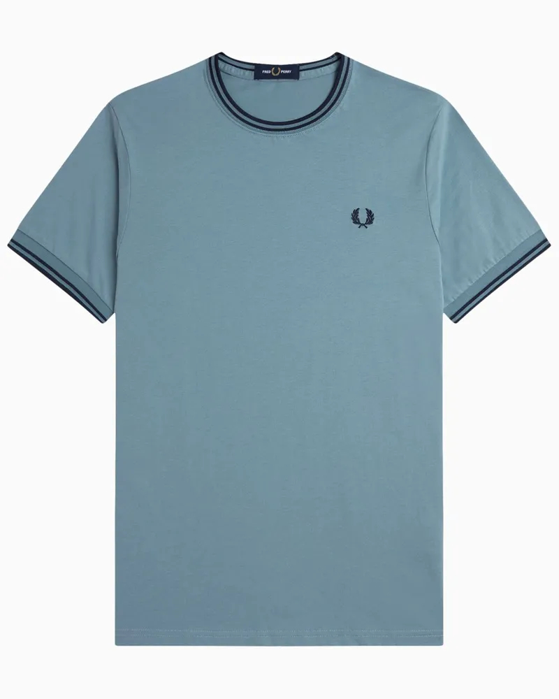 Fred Perry Softes T-Shirt mit Logo-Stickerei und Kontrastbündchen in Blau