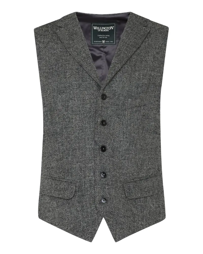 Wellington of Bilmore Harris Tweed-Weste Wales aus Schurwolle mit Fischgrätmuster in Grau