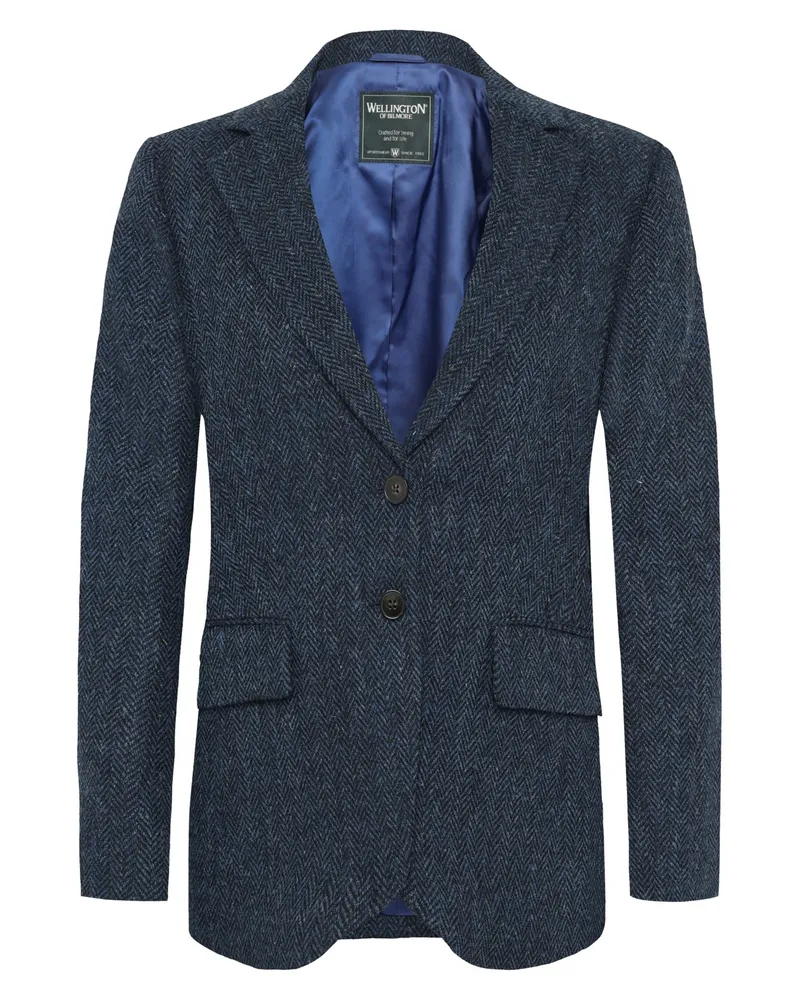 Wellington of Bilmore Damenblazer aus Harris Tweed mit fallendem Reverskragen in Blau
