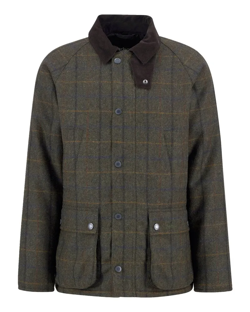 Barbour Wolljacke Bedale mit Cordkragen, Wattierung und Check-Muster in Oliv