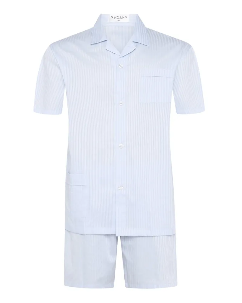 Novila Kurzer Pyjama Marco mit Streifenmuster und Brusttasche in Hellblau