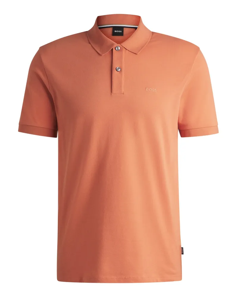 HUGO BOSS Unifarbenes Piqué-Poloshirt mit Logo-Stickerei in Orange