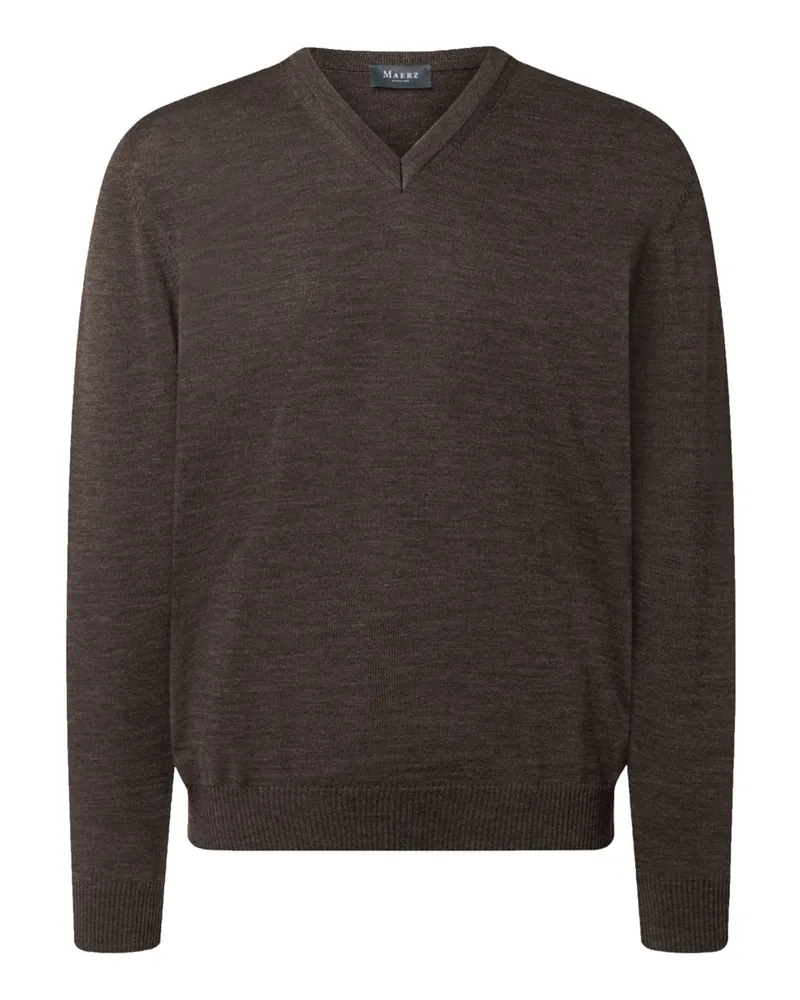 Maerz Pullover mit V-Ausschnitt aus maschinenwaschbarer Merinowolle in Braun