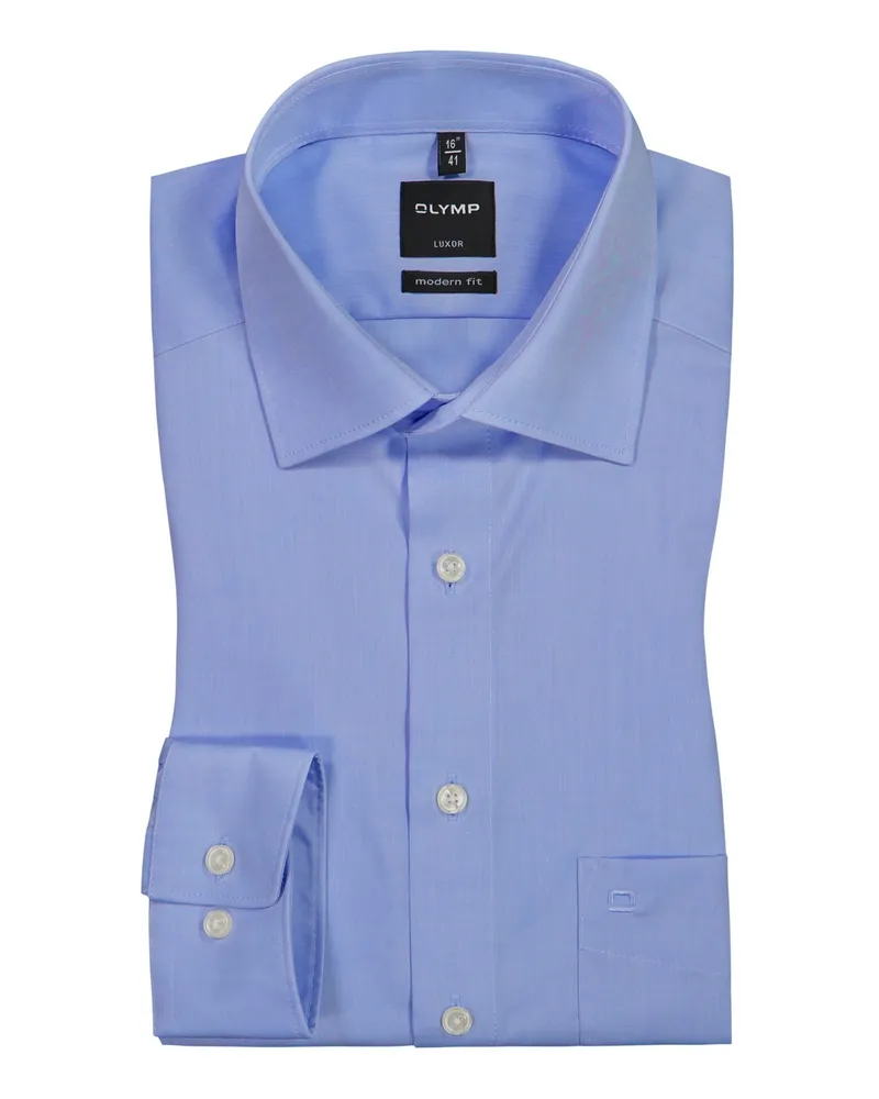 Olymp Luxor Modern Fit, unifarbenes Hemd, mit verkürztem Arm in Blau