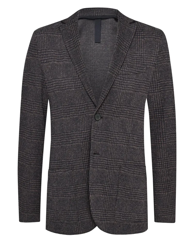 Harris Wharf London Einreihiges Jersey-Sakko aus einem Woll-Mix mit Glenchek-Muster in Dunkelbraun
