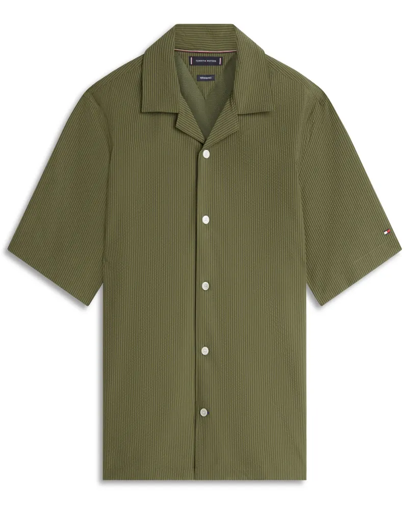 Tommy Hilfiger Leichtes Seersucker Performance Kurzarmhemd mit Streifen in Oliv