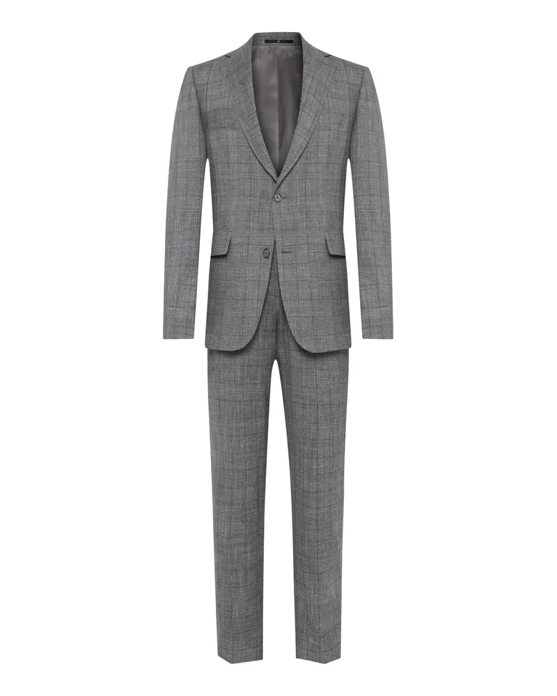 Dressler Anzug aus einem Wolle-Seide-Leinen-Mix mit Glencheck-Muster in Grau