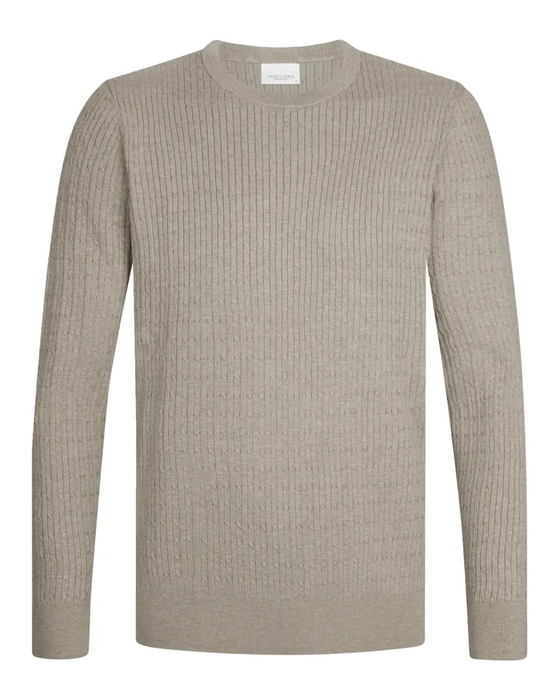 Profuomo Leichter Rundhalspullover mit Tencel™ und Zopfmuster in Beige