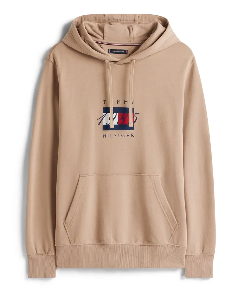 Tommy Hilfiger Softer Hoodie aus Baumwolle mit Logo-Flag auf der Brust in Beige
