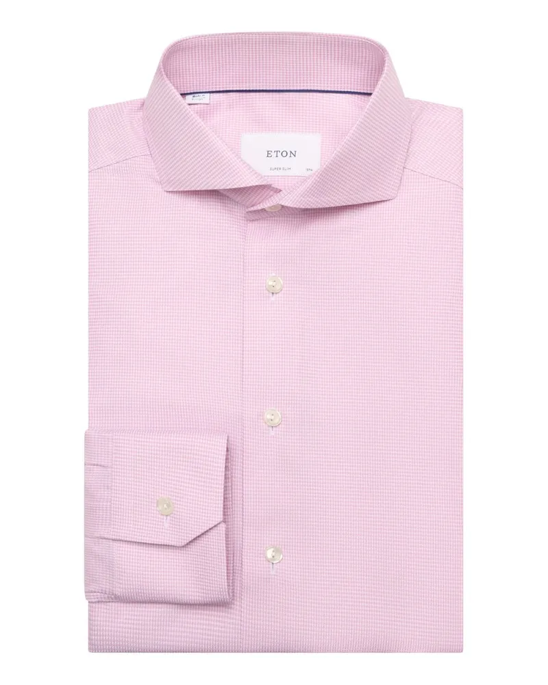 Eton Twill-Hemd mit Pepita-Muster und Haifischkragen, Super Slim Fit in Rosenrot