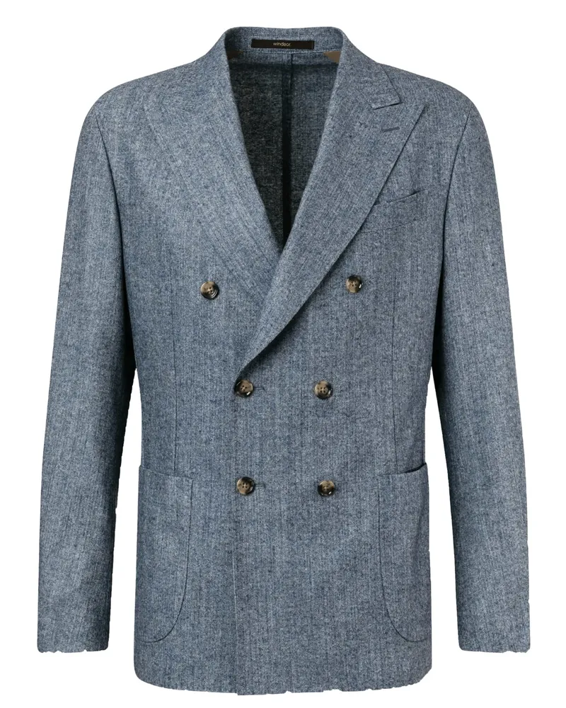 windsor. Zweireihiges Flanell-Sakko mit Kaschmir und Spitzfasson, Shaped Fit in Mittelblau