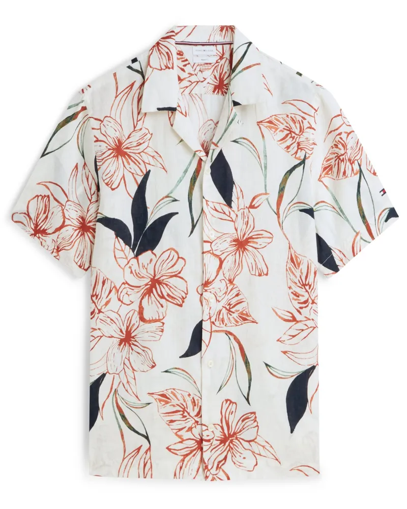Tommy Hilfiger Kurzarmhemd aus Leinen mit floralem Print, Regular Fit in Multicolor