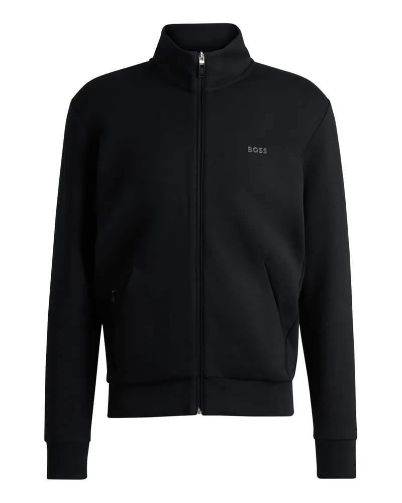 HUGO BOSS Sweatjacke mit Stehkragen und Label-Schriftzug Schwarz