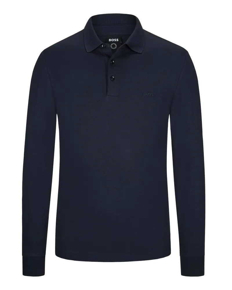 HUGO BOSS Langarm-Poloshirt aus glatter Baumwolle in Marine