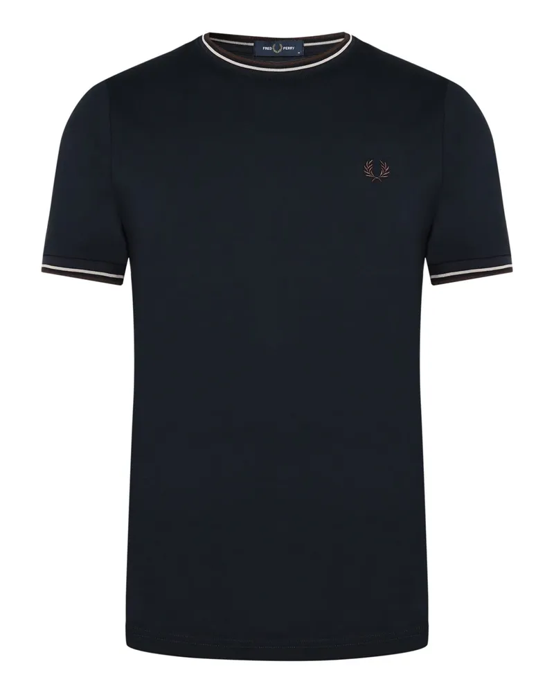 Fred Perry Softes T-Shirt mit Logo-Stickerei und Kontrastbündchen in Marine