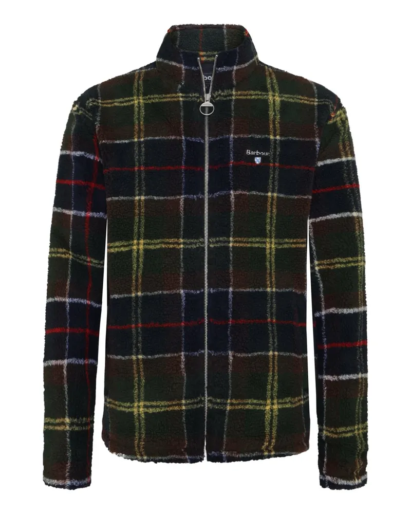 Barbour Fleecejacke Tartan Sherpa mit Zip und Stehkragen in Grün