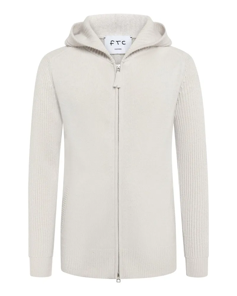 FTC Cashmere Kapuzen-Cardigan aus Kaschmir in Maglia Inglese-Strick in Offwhite
