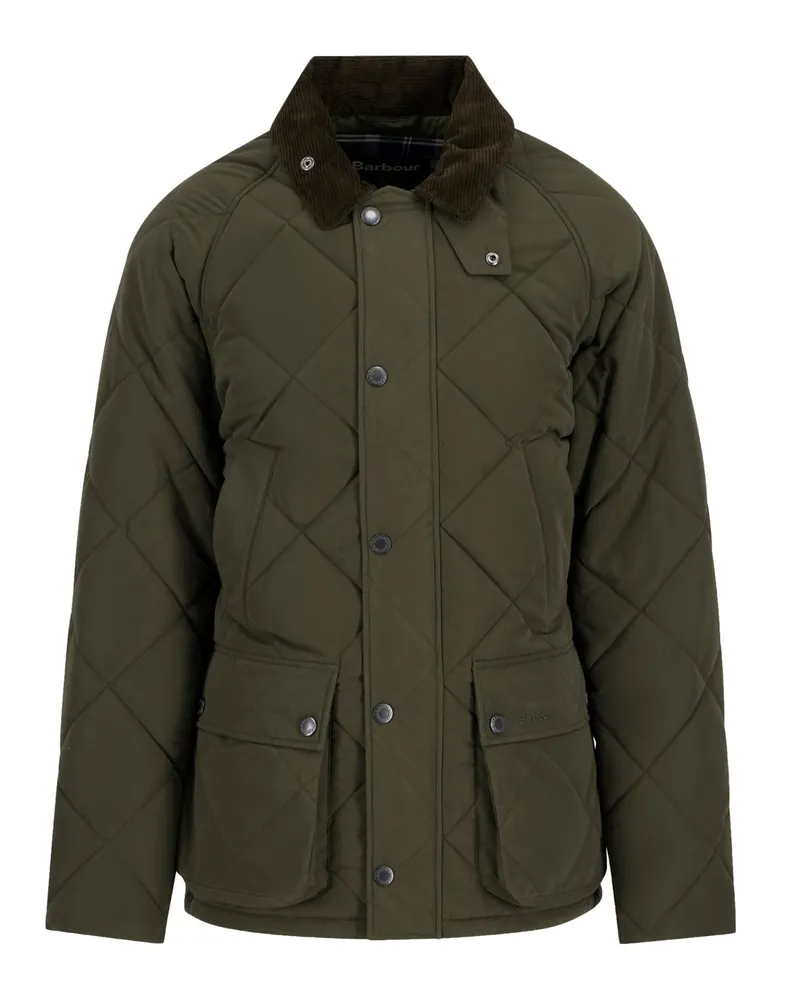 Barbour Steppjacke Modern Bedale mit Rautensteppmuster und Cordkragen in Oliv