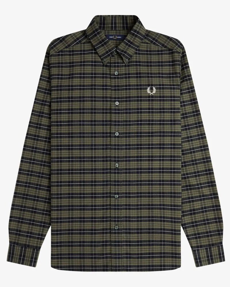 Fred Perry Hemd mit Karomuster und Logo-Stickerei in Oliv