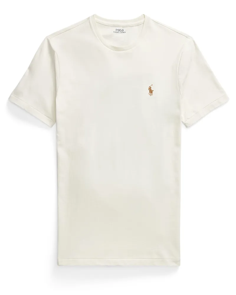 Ralph Lauren Leichtes T-Shirt aus Baumwolle mit Logo-Stickerei, Custom Slim Fit in Offwhite