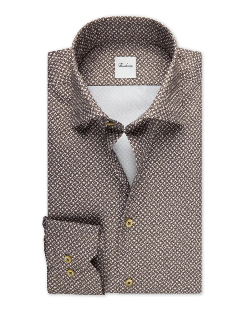 Stenströms Hemd aus Twofold Super Cotton mit Karo-Muster, Slimline in Braun
