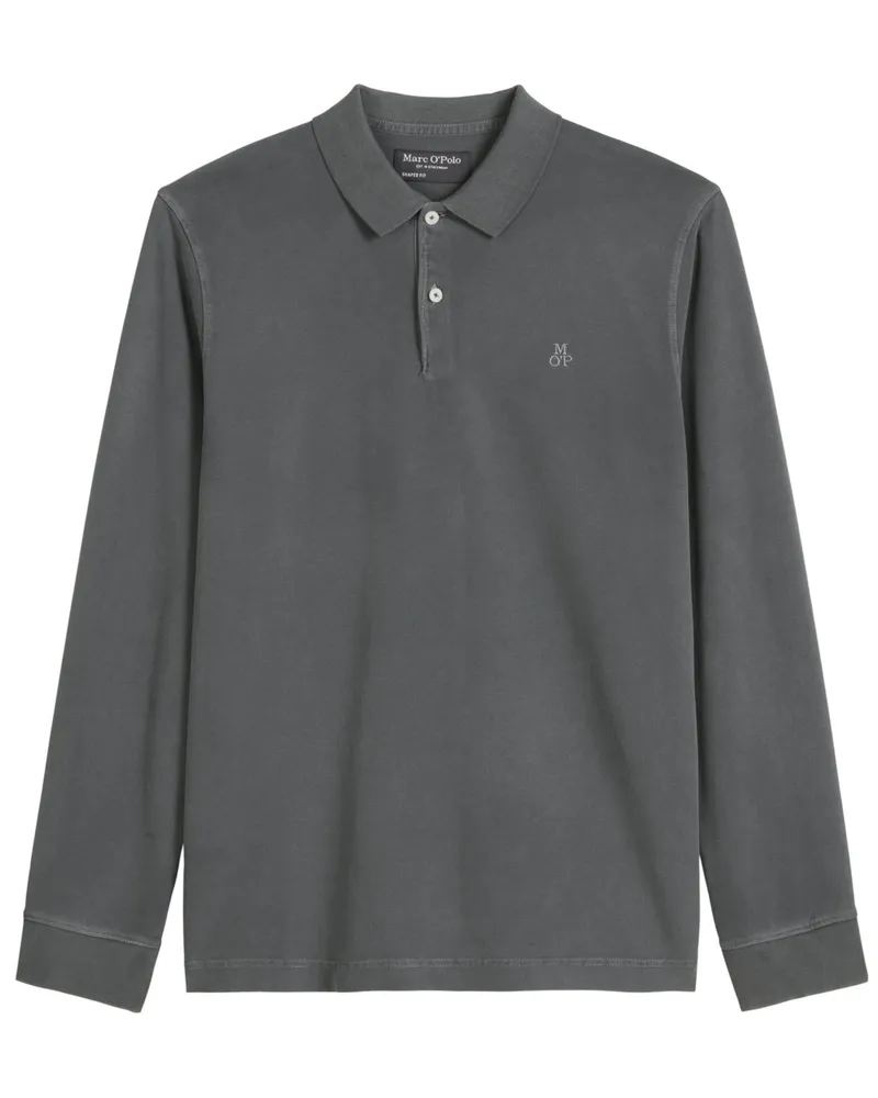 Marc O'Polo Langarm-Poloshirt in Washed-Optik, Regular FIt in Anthrazit