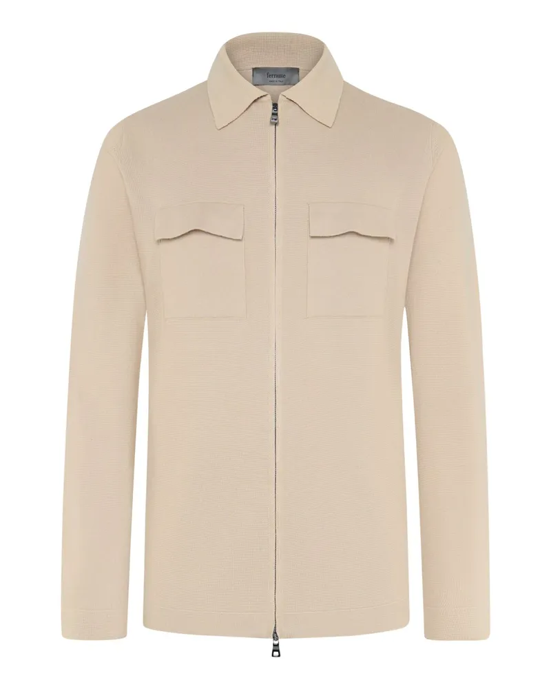 Ferrante Cardigan mit Reißverschluss und Brusttaschen in Beige