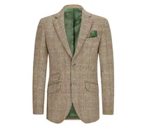 Gefüttertes Sakko mit Ellenbogenpatches und Fischgrät-Muster in