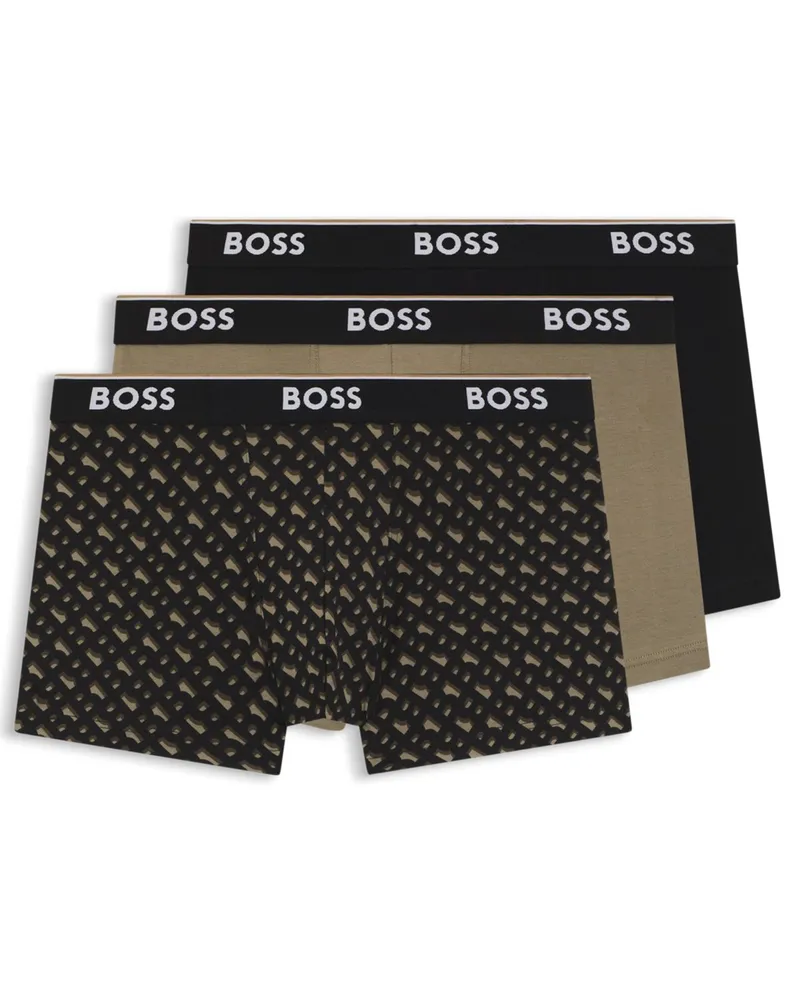 HUGO BOSS 3er-Pack Boxer-Trunks mit Print und Stretch in Beige