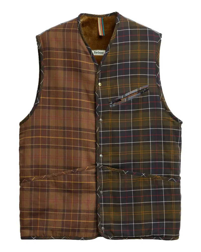 Barbour Paul Smith loves Barbour Weste mit buntem Tartanmuster in Oliv
