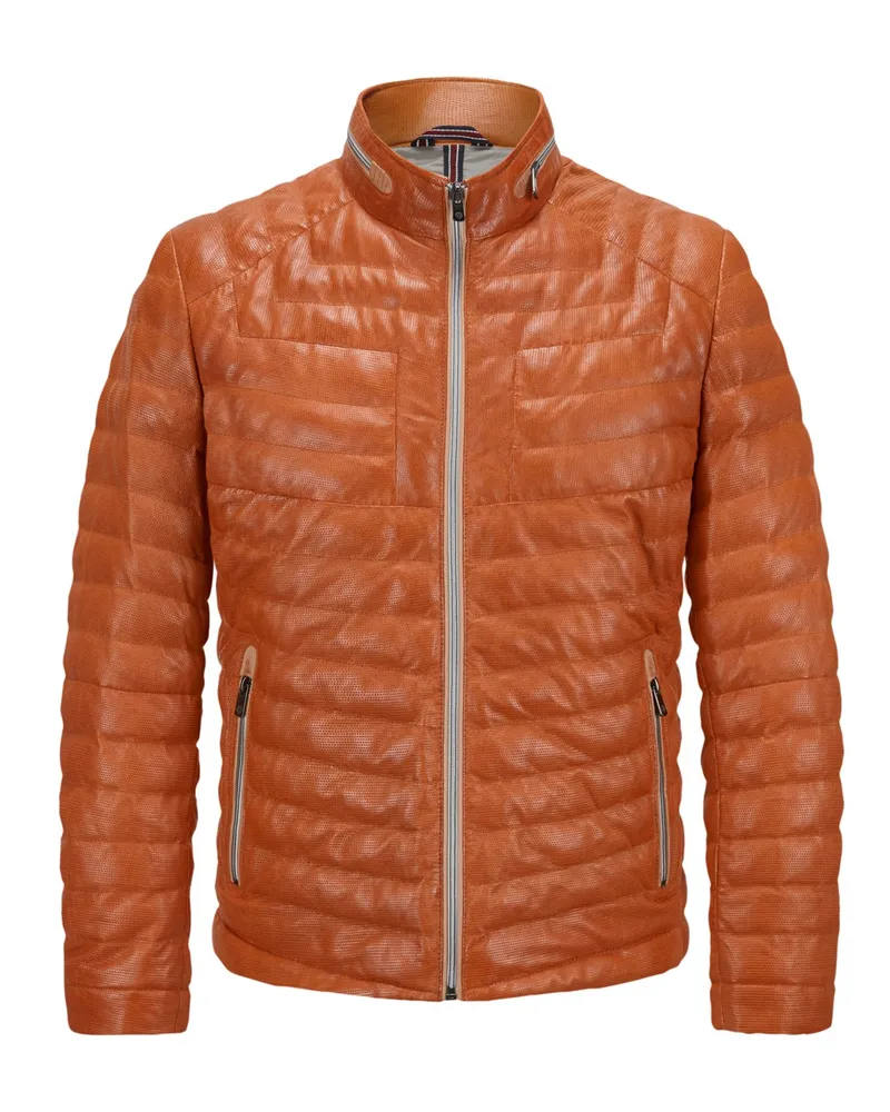 Milestone Gesteppte Lederjacke mit Sorona®-Isolation in Orange