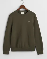 Gant Pullover mit Logo-Stickerei, Struktur und Rundhalsausschnitt Oliv