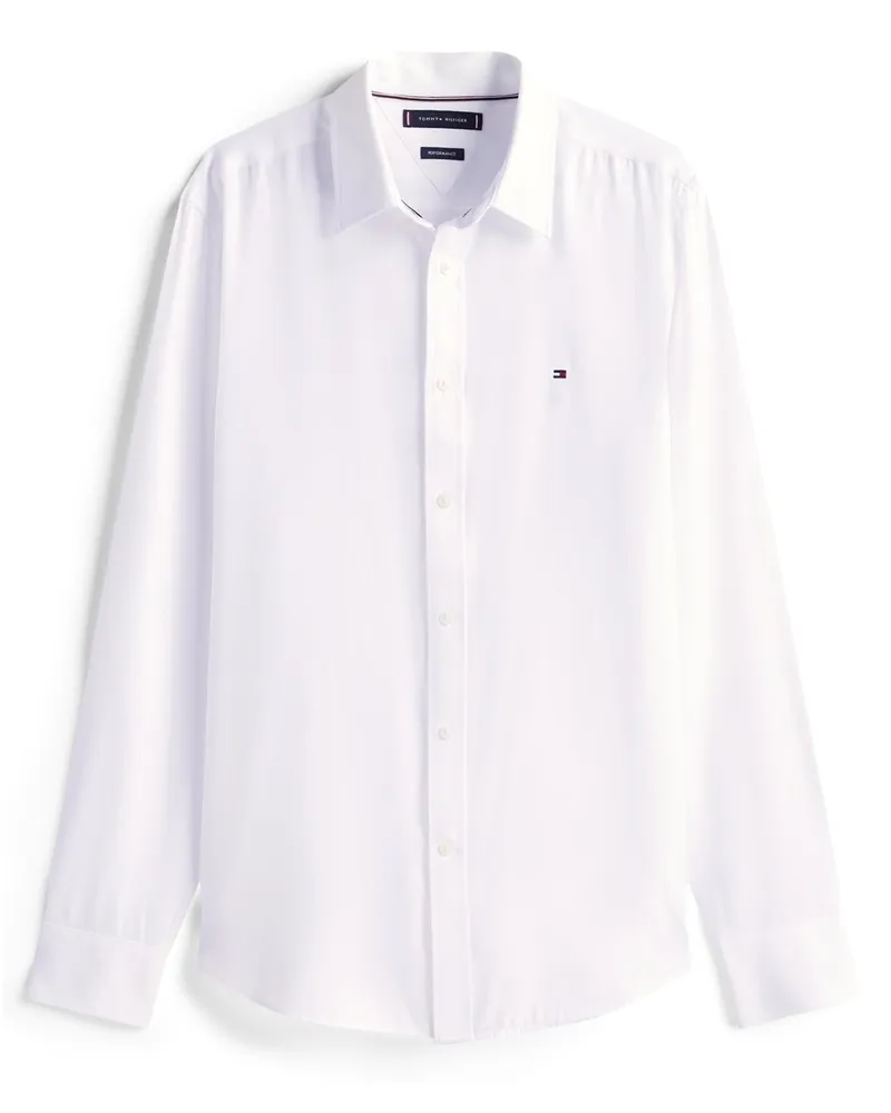 Tommy Hilfiger Performance-Hemd mit kleiner Logo-Stickerei, Slim Fit in Weiß
