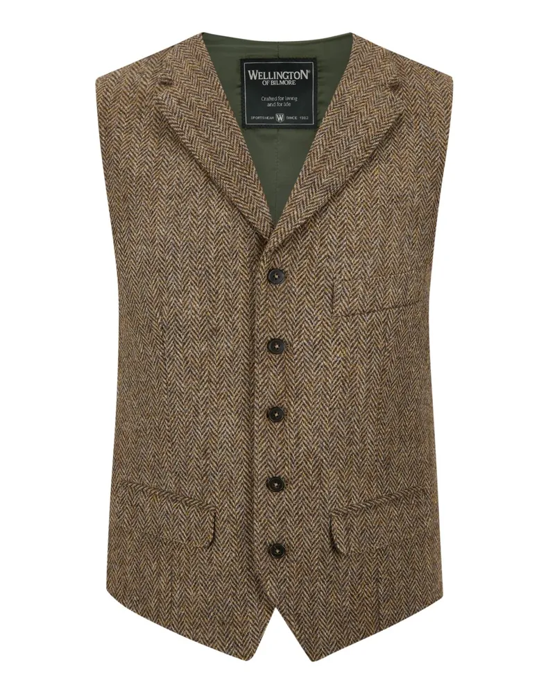 Wellington of Bilmore Weste aus Harris Tweed mit Reverskragen und Fischgrät-Muster in Hellbraun