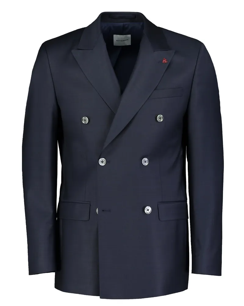 Roy Robson Zweireihiges Anzugsakko aus Schurwolle mit Stretchanteil, Slim Fit in Marine