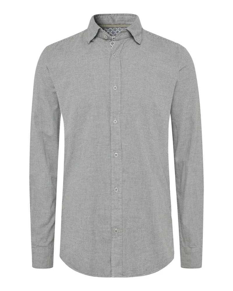 FIL NOIR Flanellhemd Roma mit Hahnentrittmuster und Ausputz, Slim in Grau