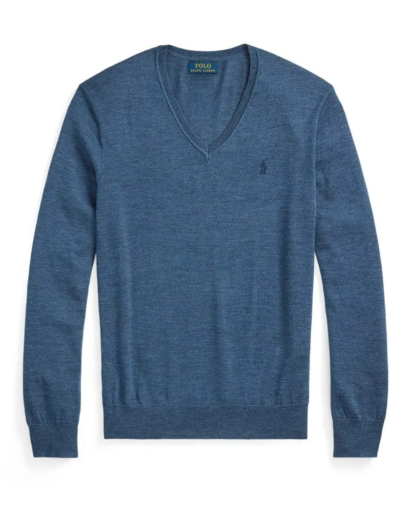 Ralph Lauren Leichter Pullover aus waschbarer Merinowolle mit V-Ausschnitt in Hellblau