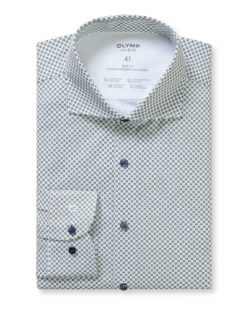 Olymp Level Five, Body Fit, 24/Seven Dynamic Stretch-Hemd mit Print in Grün