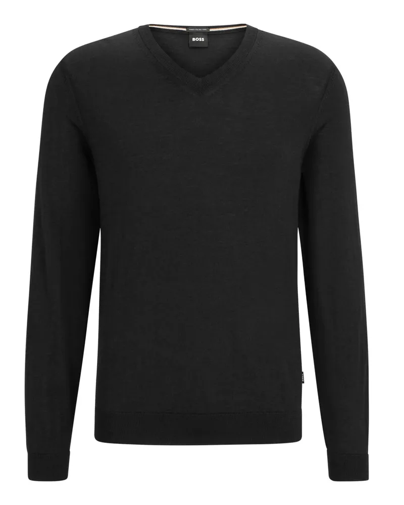 HUGO BOSS Leichter Pullover aus Schurwolle mit V-Ausschnitt in Marine