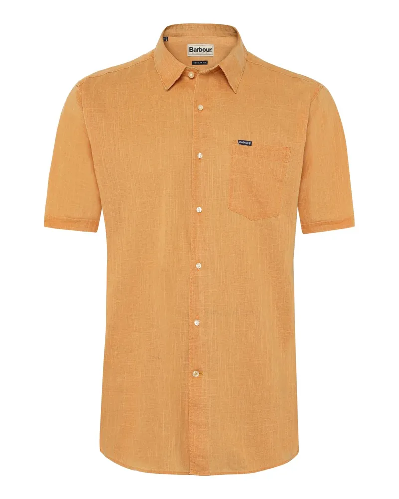 Barbour Kurzarmhemd mit Brusttasche und dezenter Webstruktur in Orange
