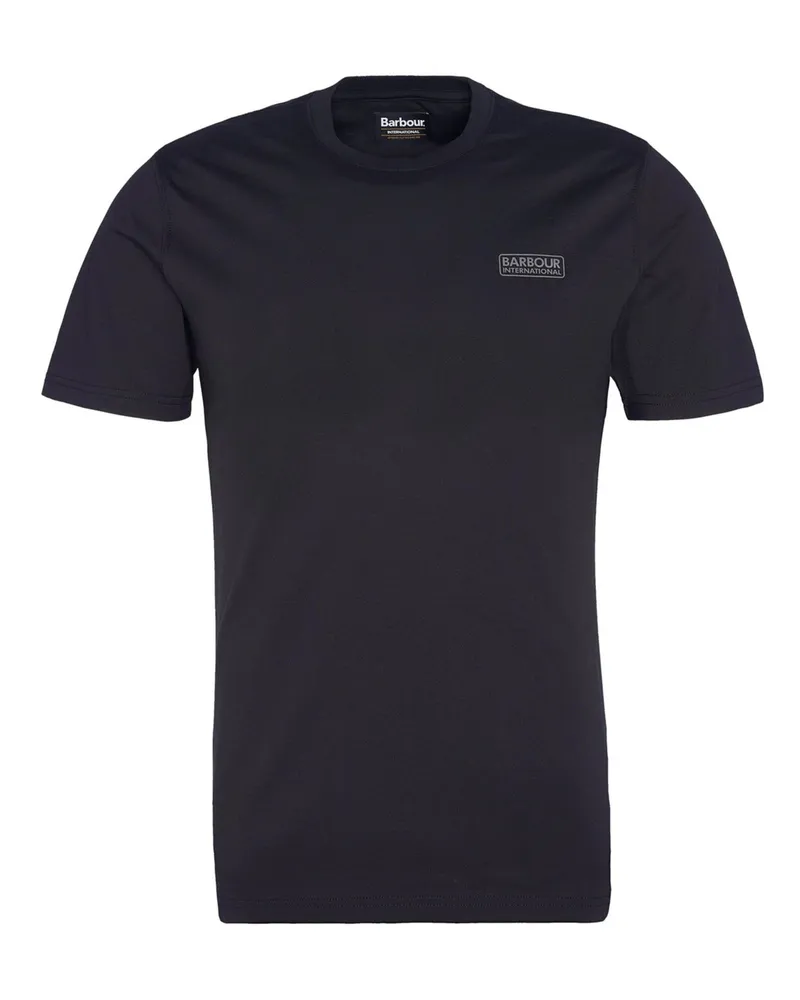 Barbour Unifarbenes Basic-T-Shirt mit gummiertem Logo-Emblem, Slim Fit in Schwarz